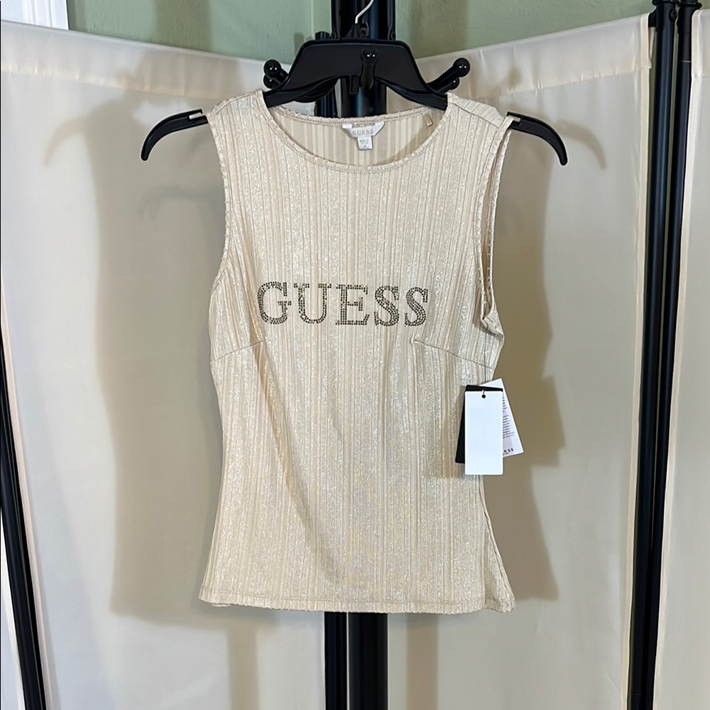 GUESS Women's Cream Sleeveless Top